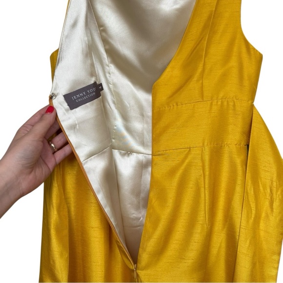 JENNY YOO Silk Cocktail Dress Size 4 Marigold Yellow Bridesmaid - Picture 8 of 11